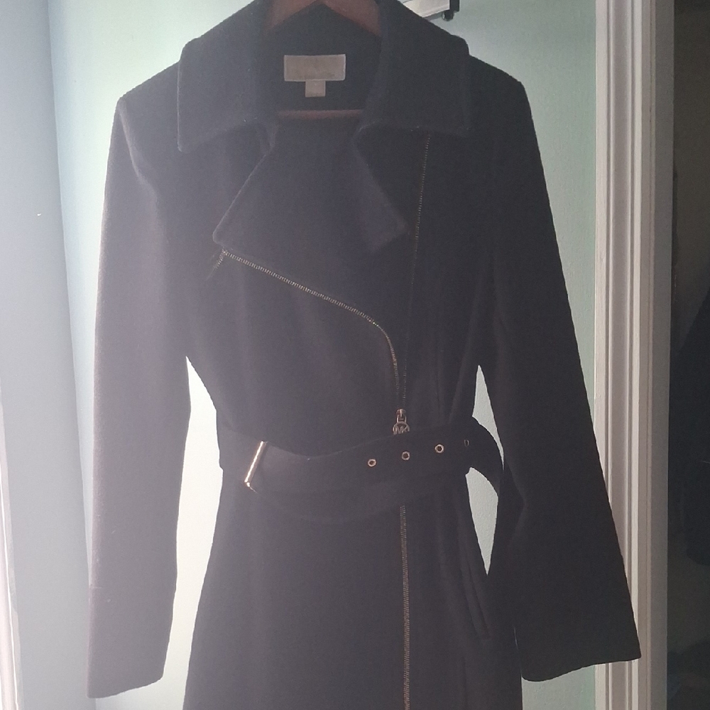 MICHAEL Michael Kors Black Trench Coat with Belt